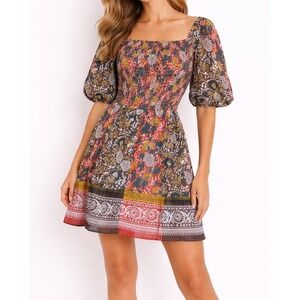 Velvet Graham Spencer Floral Smocked Dress Puff Sleeve Boho NWT S